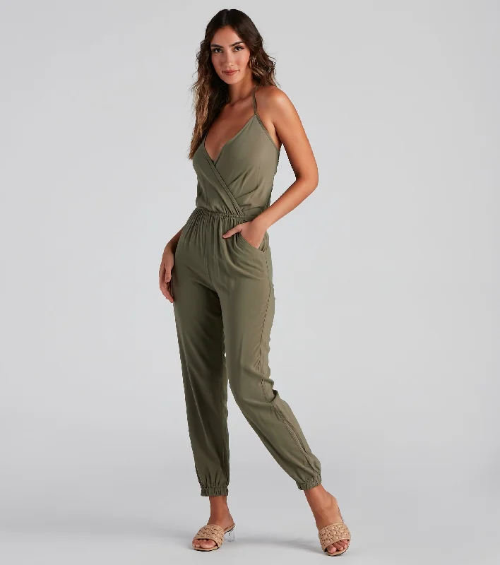 Plunging Into Basics Surplice Jumpsuit