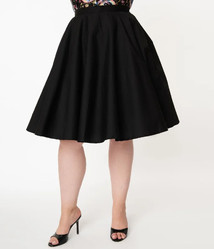 Magnolia Place Plus Size 1950s Style Black High Waist Swing Skirt