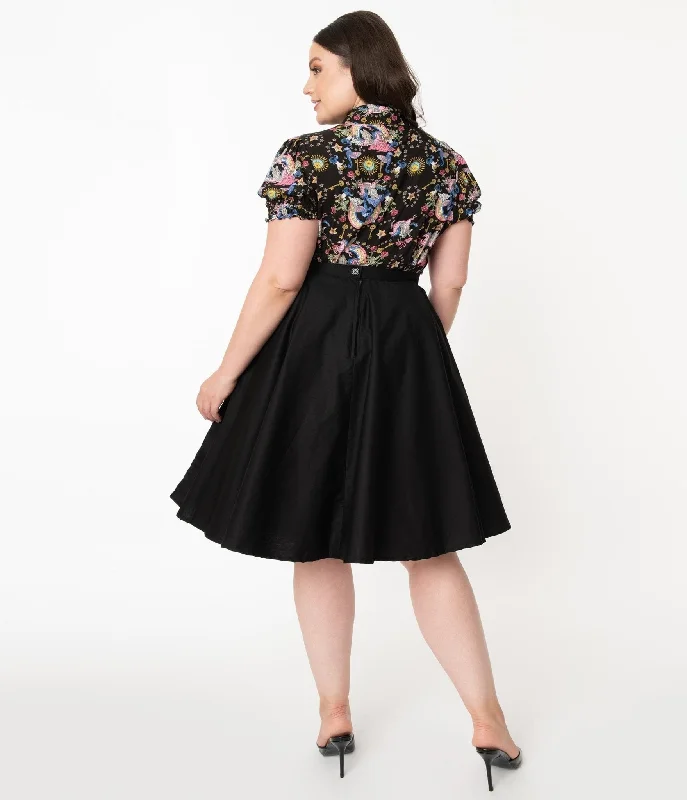 Magnolia Place Plus Size 1950s Style Black High Waist Swing Skirt