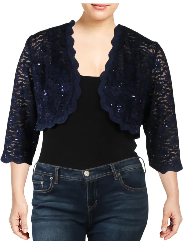 Plus Womens Lace Sequined Bolero