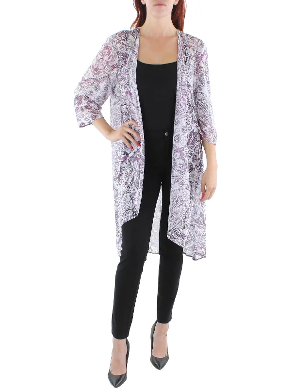 Plus Womens Mesh Printed Duster Blazer