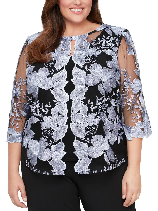 Plus Womens Twinset Embroidered Blouse