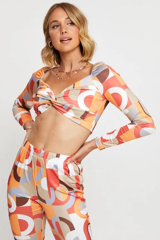 Print Crop Top Long Sleeve