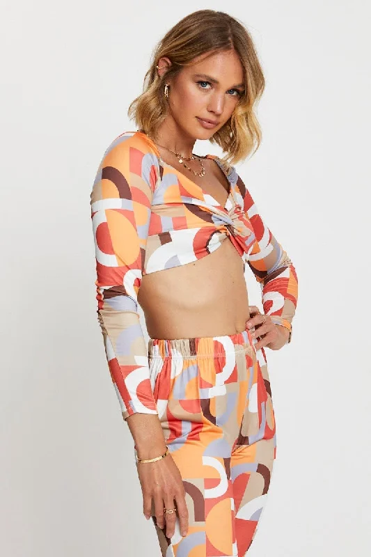 Print Crop Top Long Sleeve