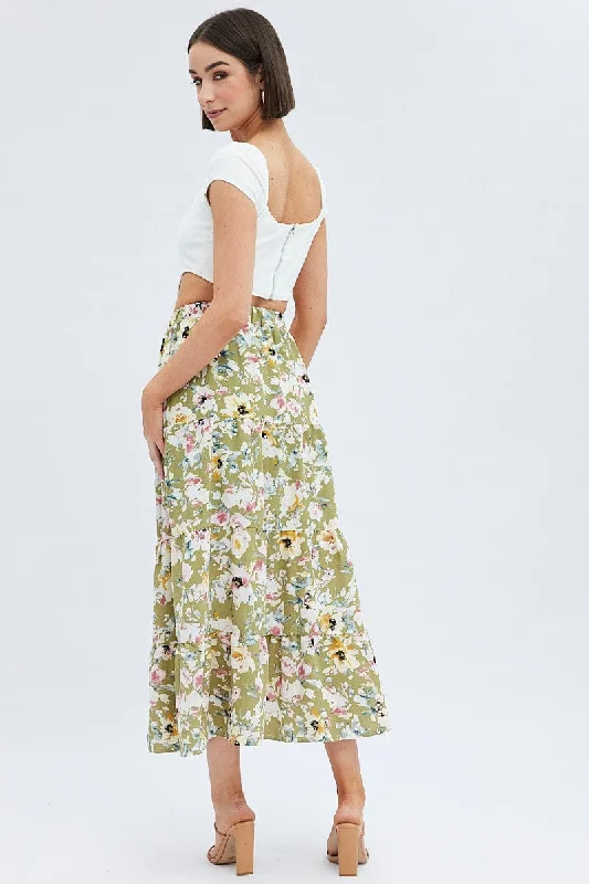 Print Maxi Skirt Tiered