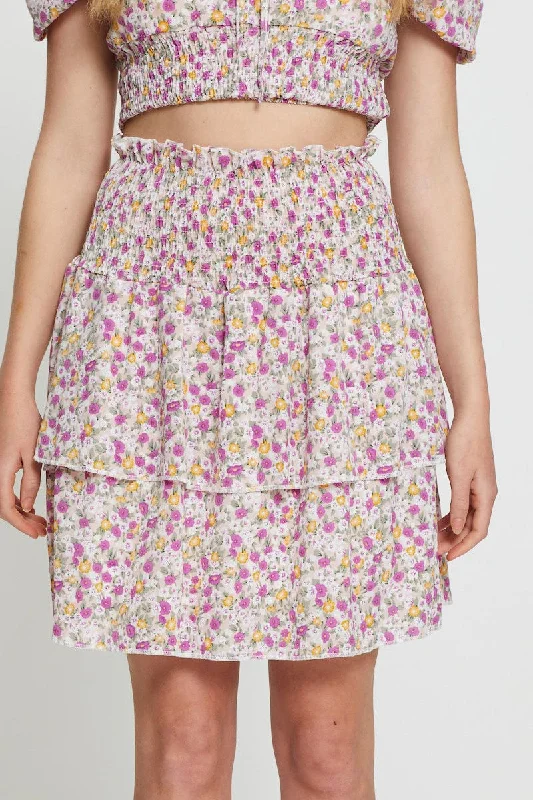 Print Ruffle Skater Skirt