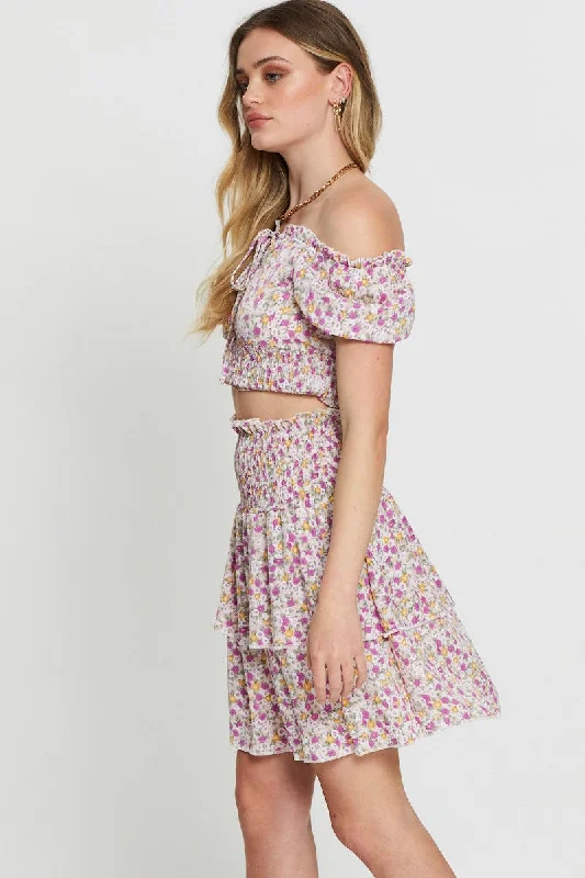 Print Ruffle Skater Skirt