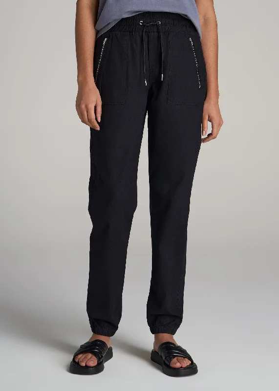 Pull-On Linen Joggers for Tall Women in Black