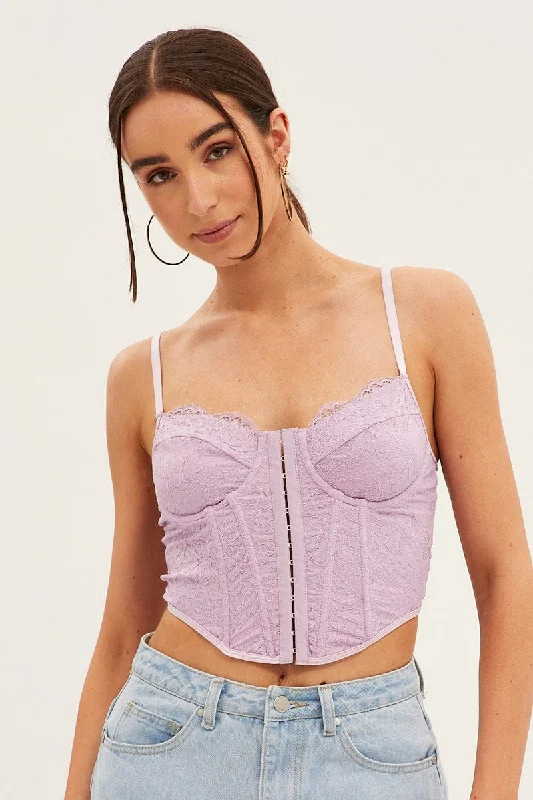 Purple Floral Lace Corset Top Lingerie