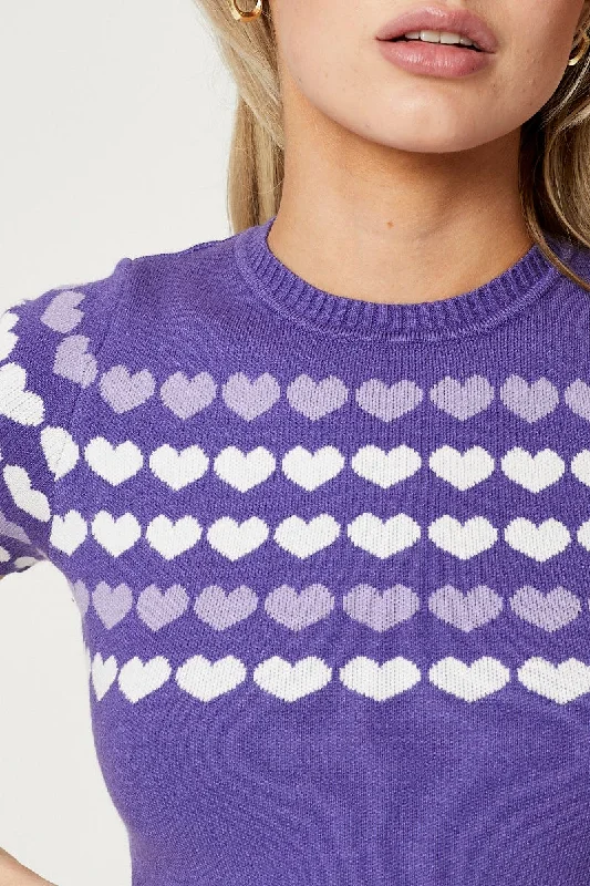 Purple Knit Top Short Sleeve Crop