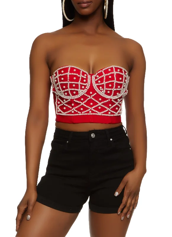 Faux Pearl Beaded Bustier Top