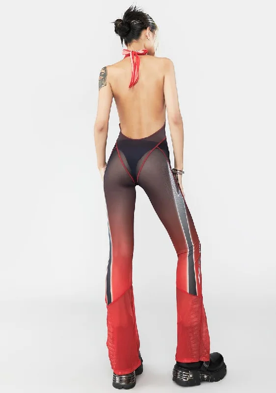 Red Mesh Tie Knot Speed Racer Jumpsuit