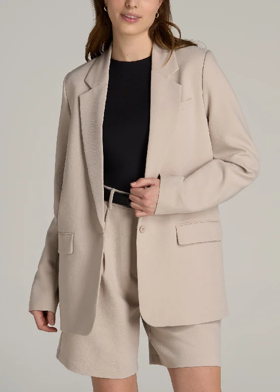 Relaxed Single-Button Tall Blazer for Women in Light Taupe