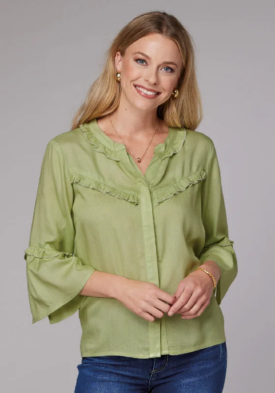 Roper Womens 2083 Feminine Challis Lime Green 100% Rayon L/S Blouse