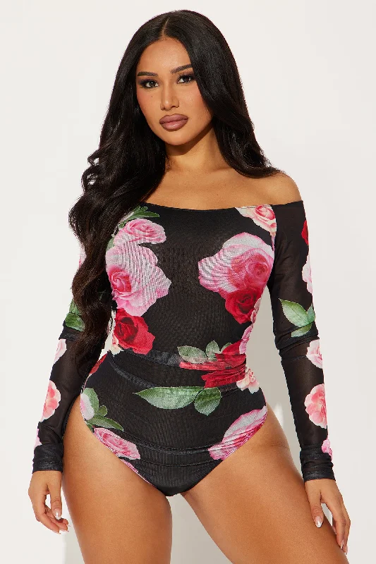 Rosaria Floral Mesh Bodysuit - Black