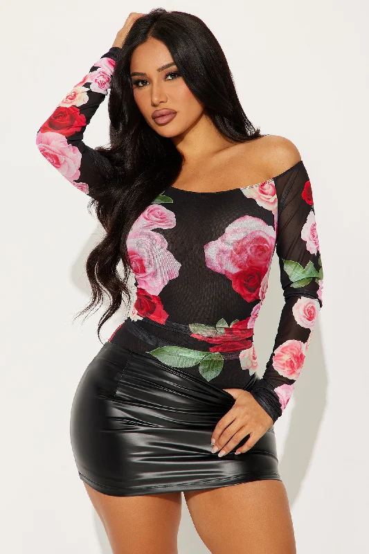 Rosaria Floral Mesh Bodysuit - Black