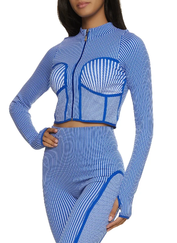 Seamless Striped Bustier Trim Track Jacket