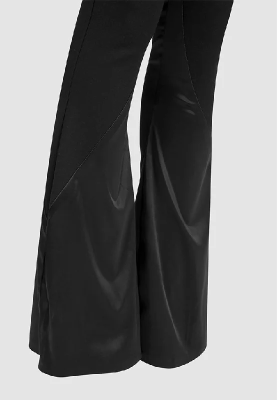 Satin and Bandage Flared Jumpsuit - Black