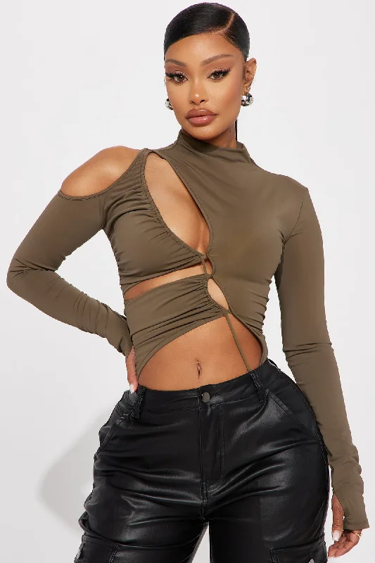 Say My Name Cut Out Bodysuit - Olive