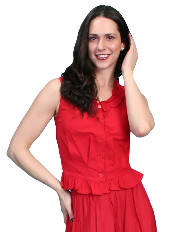 Scully Rangewear Womens Red 100% Cotton Ruffle Camisole