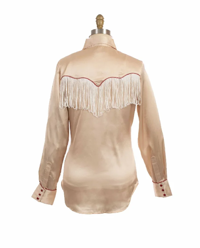 Scully Womens Retro Snap Fringe Tan 100% Polyester L/S Blouse