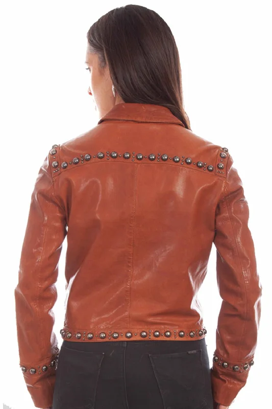 Scully Womens Snap Front Studded Brown Leather Leather Jacket