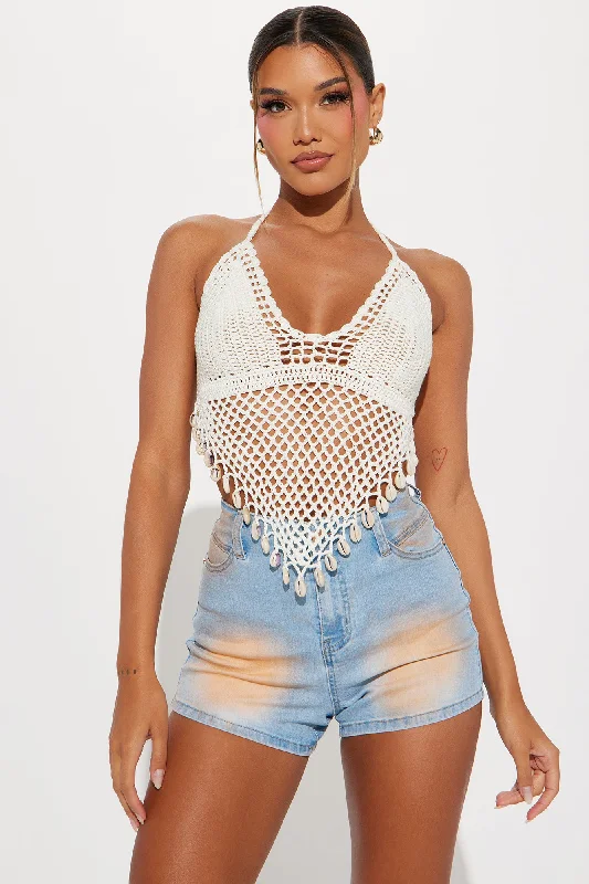 Sea Shell Crochet Halter Top - Ivory