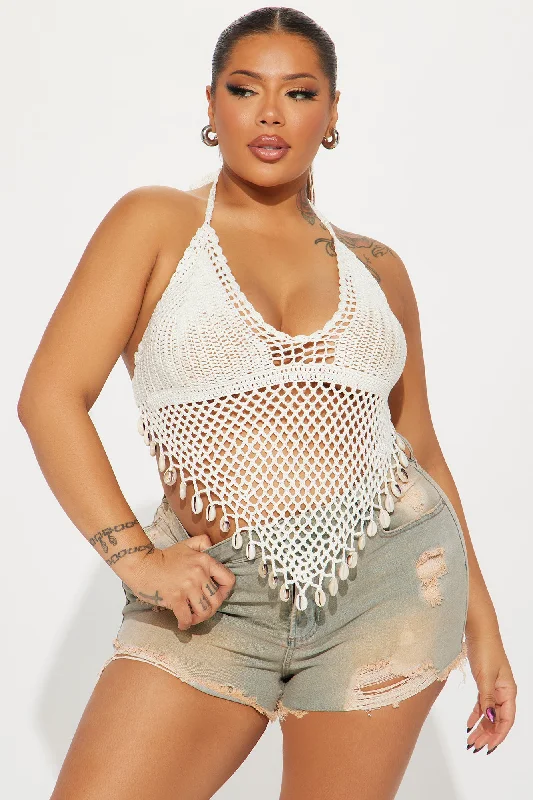 Sea Shell Crochet Halter Top - Ivory