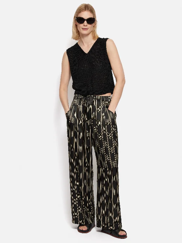 Silk Blend Ikat Stripe Trouser | Black