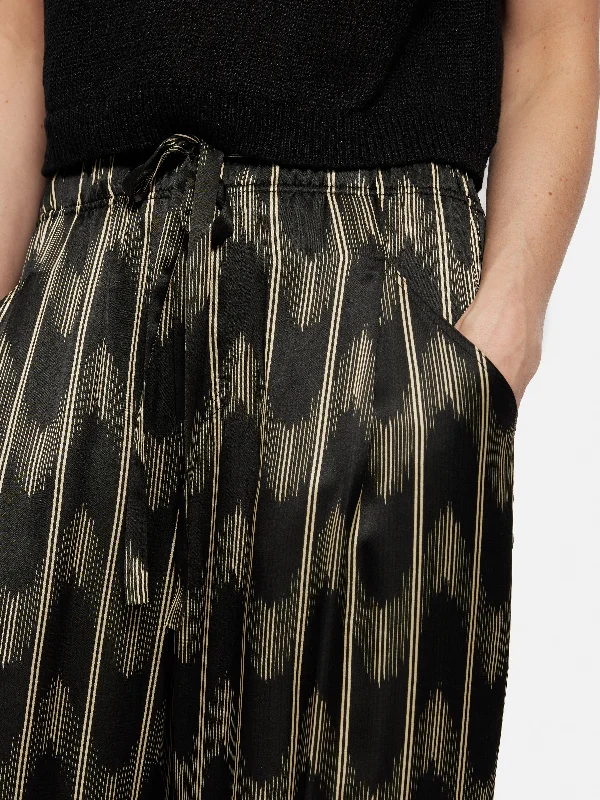 Silk Blend Ikat Stripe Trouser | Black