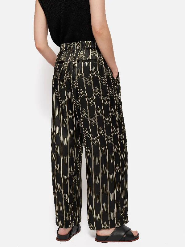 Silk Blend Ikat Stripe Trouser | Black