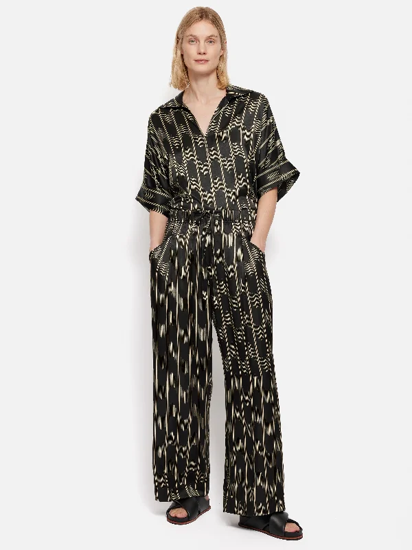 Silk Blend Ikat Stripe Trouser | Black