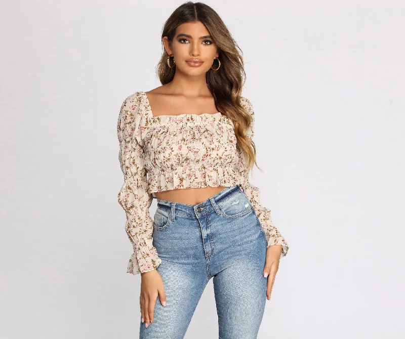 Smocked Over Florals Crop Top