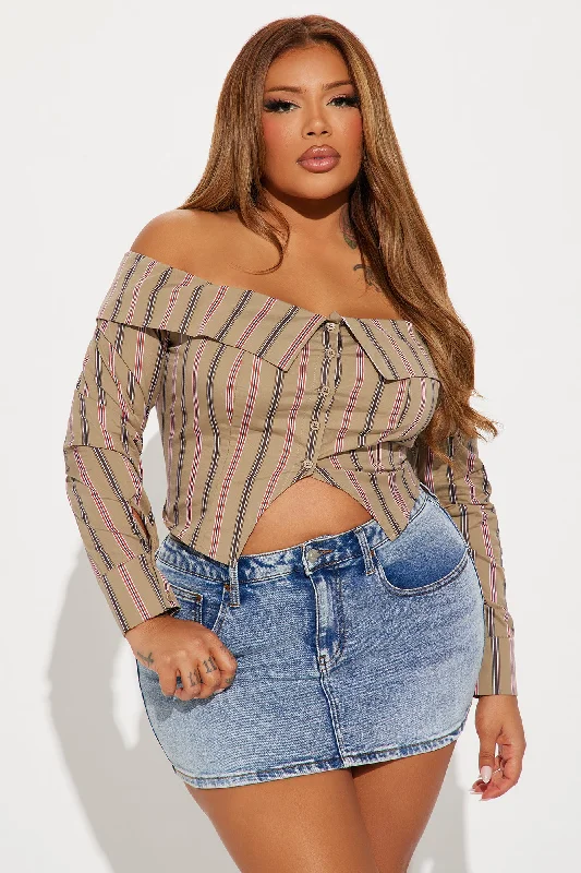 Solve It Striped Blouse Top - Taupe/combo