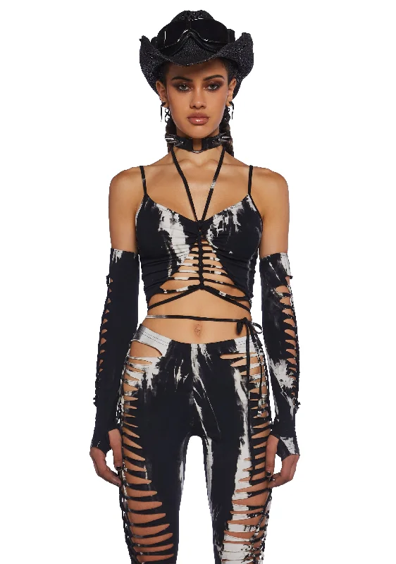 Sunset Trippy Top And Gloves Set - Black