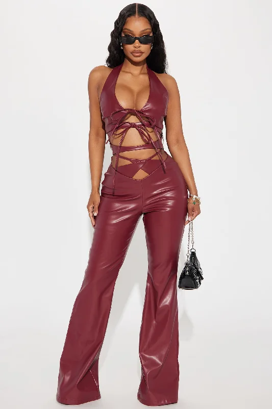 Super Down Faux Leather Jumpsuit - Burgundy