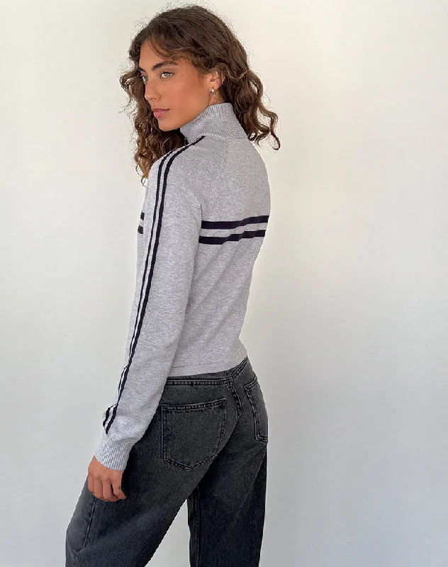 Talisa Sporty Zip Through Jacket In Light Grey with Navy Stripes