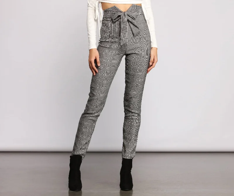 Tied To Style Plaid Skinny Pants