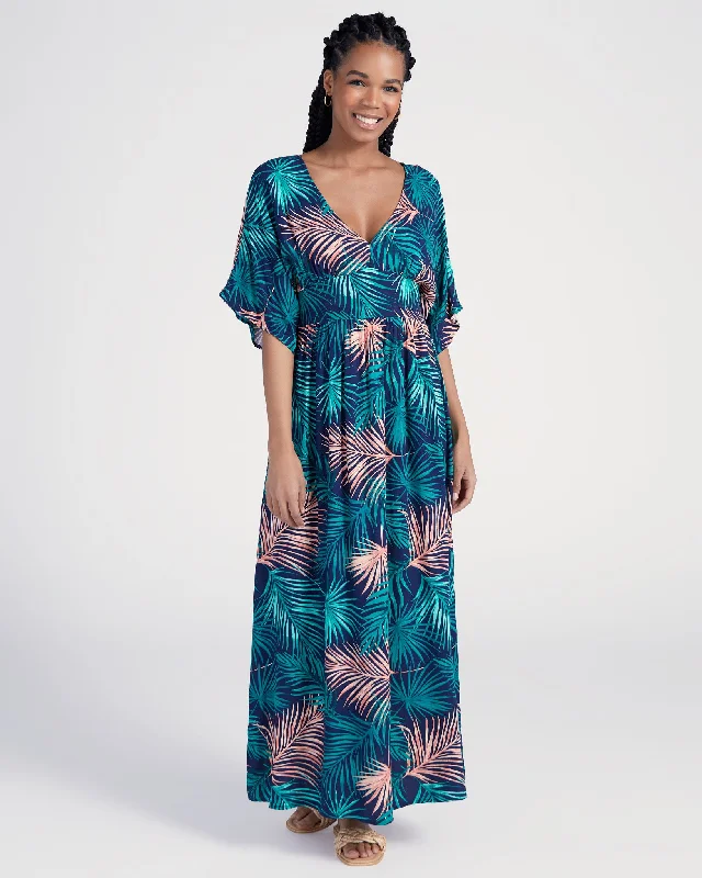 Tropical Palm V Neck Maxi Dress