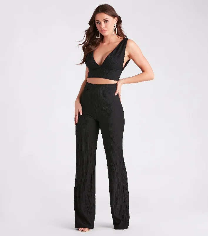 Two For The Show Texture Knit Wide Leg Pants