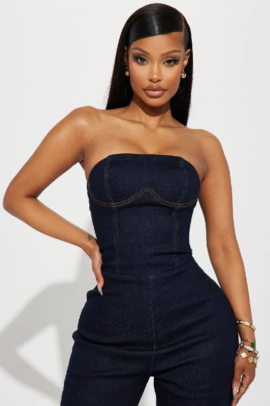 Uncut Denim Jumpsuit - Dark Denim