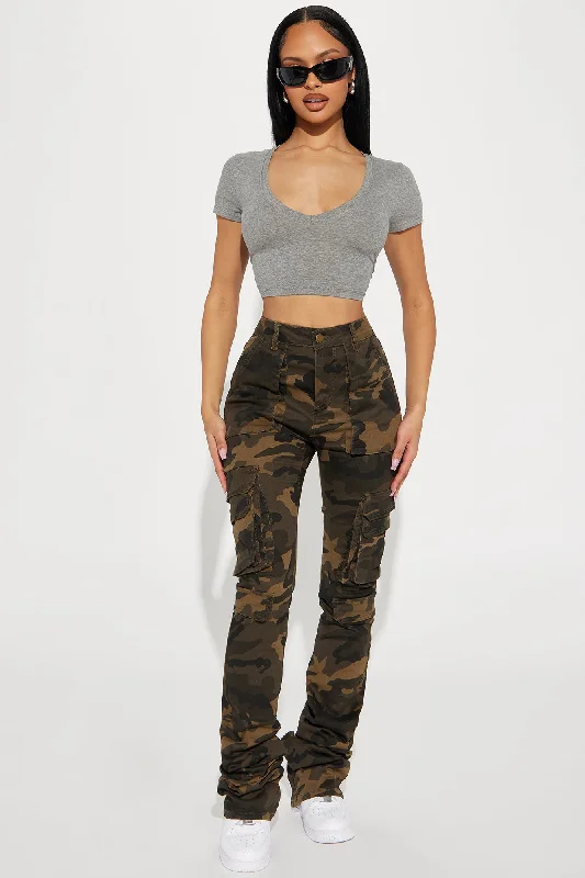 Veronica V-Neck Crop Top - Heathered Grey