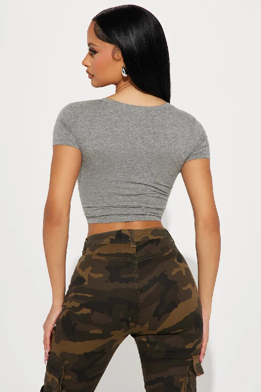 Veronica V-Neck Crop Top - Heathered Grey