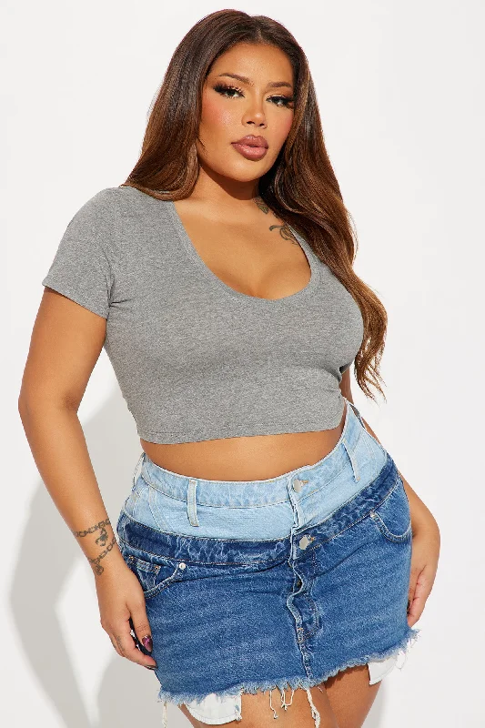 Veronica V-Neck Crop Top - Heathered Grey