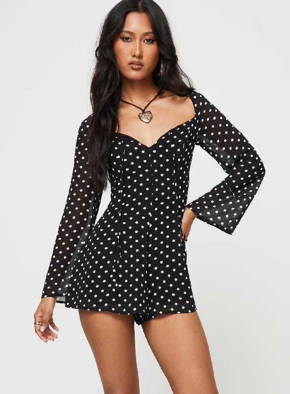 Wandra Polka Dot Long Sleeve Romper Black / White