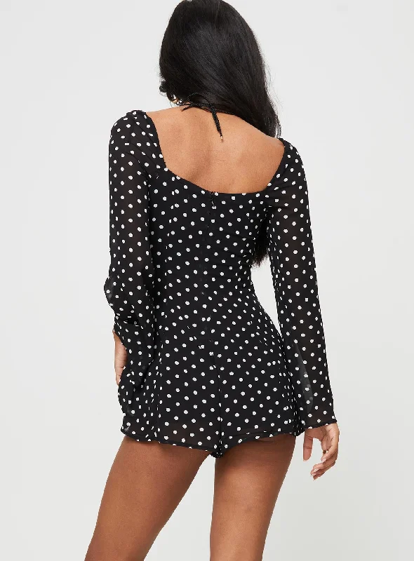 Wandra Polka Dot Long Sleeve Romper Black / White