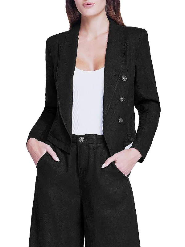 Wayne Womens Crop Work Wear Double-Breasted Blazer