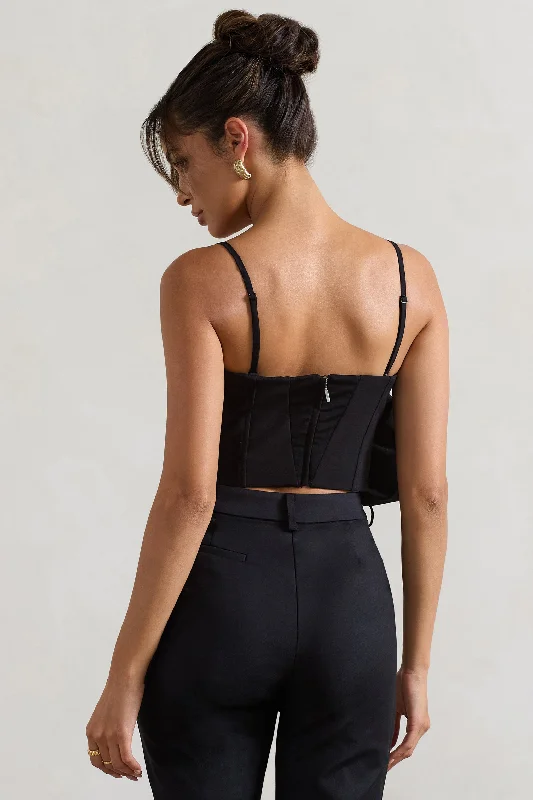 Whirlwind | Black Strappy Top With Oversized Ruffle Detail