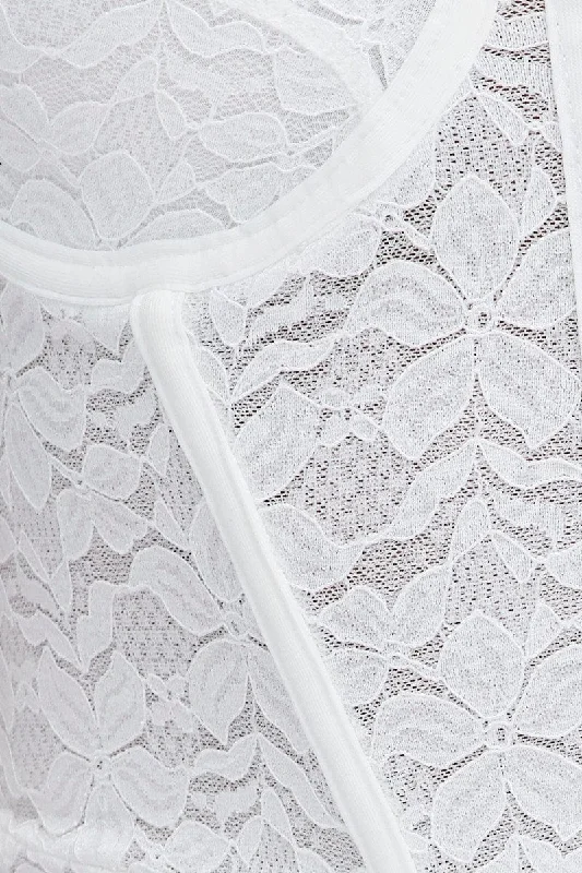 White Corset Top Sleeveless Lace Bodysuit