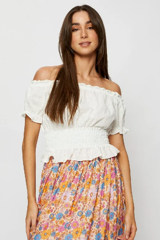 White Crop Top Off Shoulder